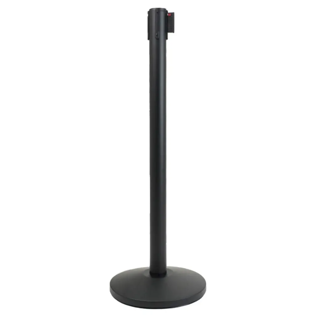 Poteau de guidage sangle 3m noir mat base conique — balisage file d'attente professionnel Telnaline