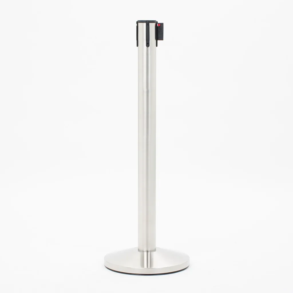 Poteau de guidage acier brossé sangle rétractée base conique TELNALINE®