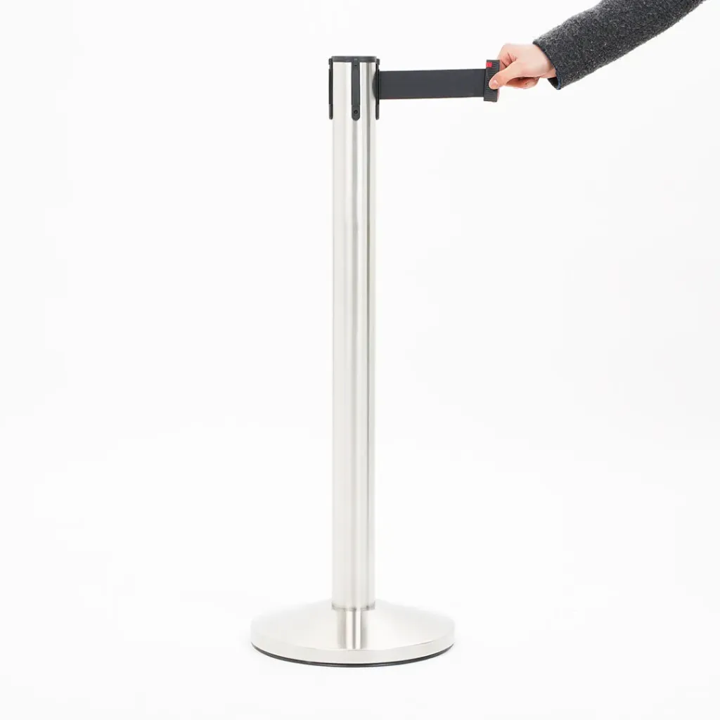 [TLNSTOP500-N] Poteau de guidage sangle 5m – Acier brossé base conique (Noir)